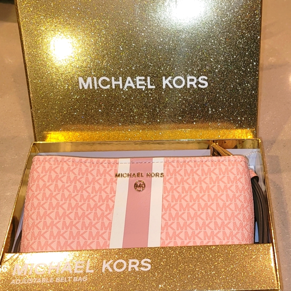 NWT Michael Kors Pink & white striped Fanny Bag or Belt Bag